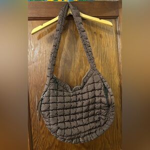 Brown Quilted Shoulder Bag, Multiple Pockets, Lined